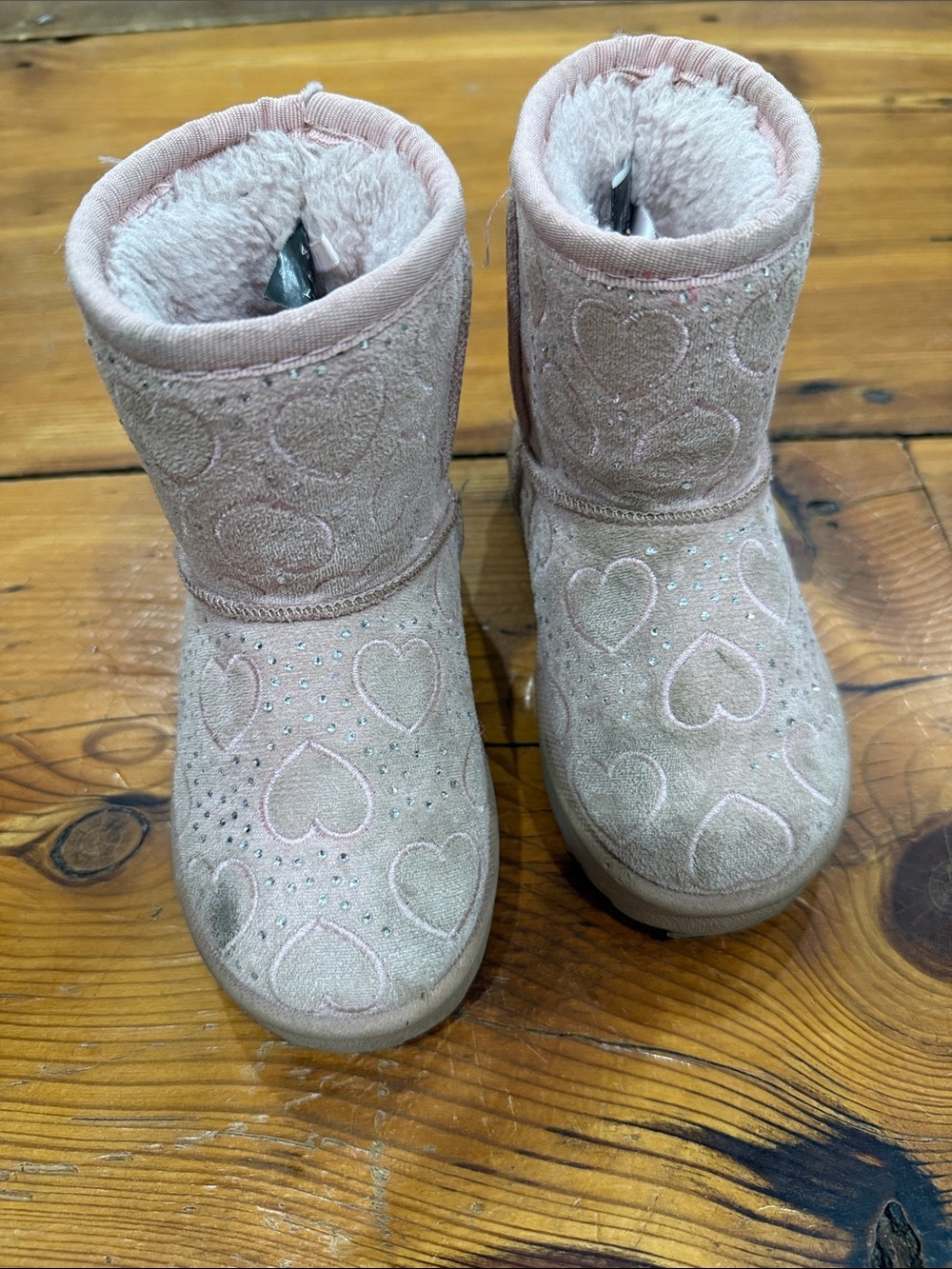 Tahari Pink Suede-Look Heart Embellished Girls' Winter Boots Toddler Size 9